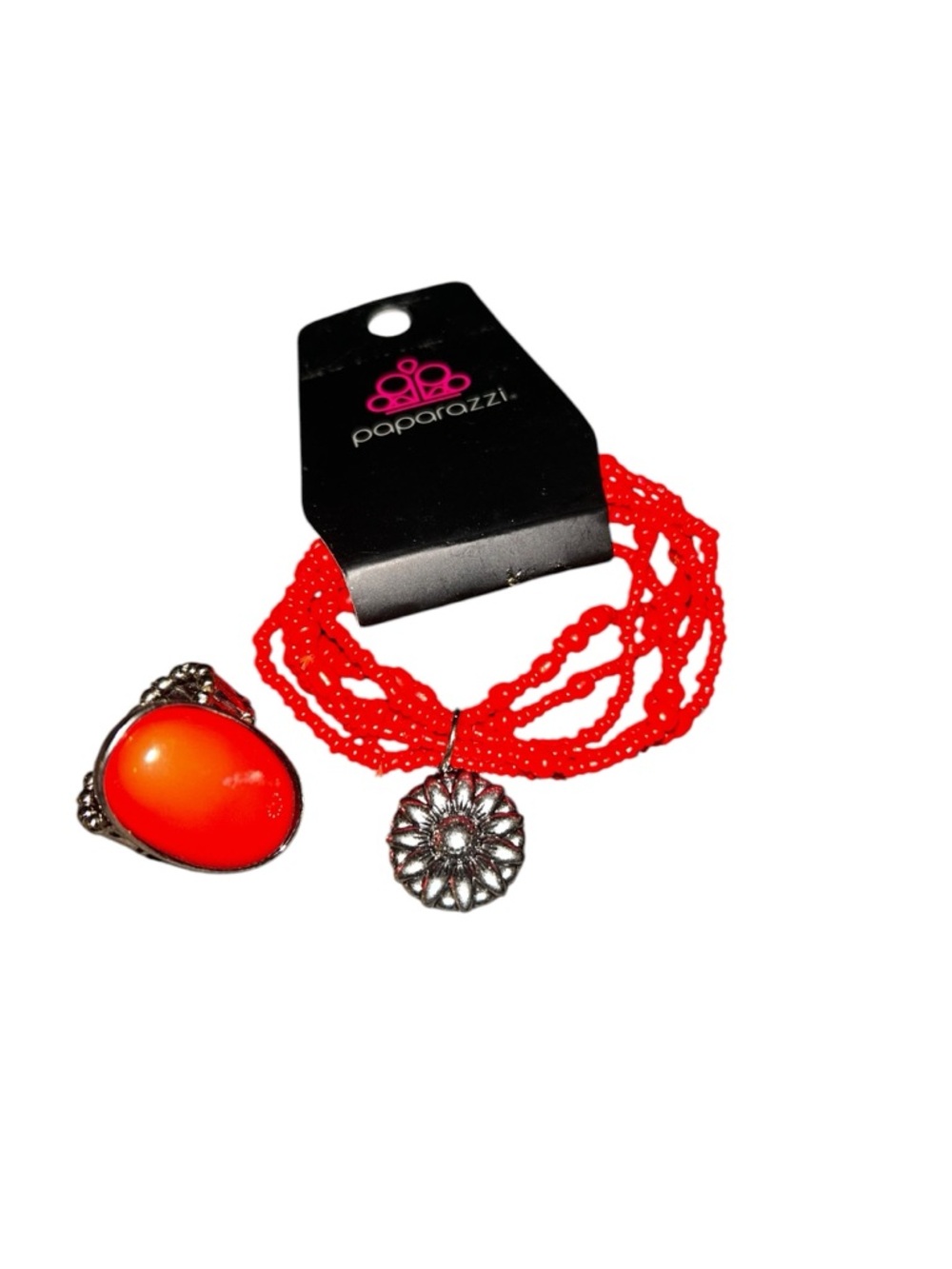 Paparazzi Red Beaded Multi-Strand Necklace with Pendant & Ring